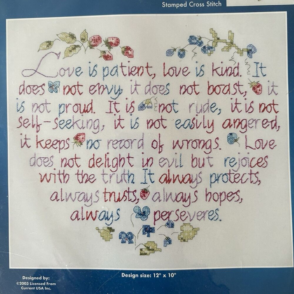 Janlynn Love Is Patient Heart Stamped Cross Stitch Needlepoint Design #187-0301